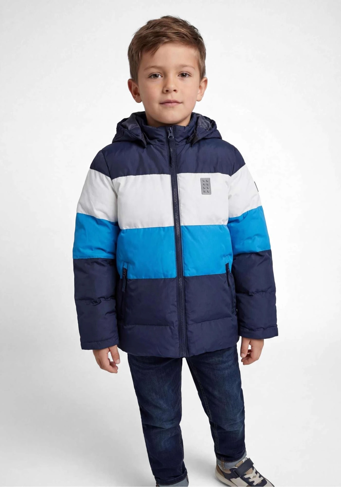 LEGO® Winterjacke/Steppjacke LWJIPE 705 gestreift in Blau und Weiß