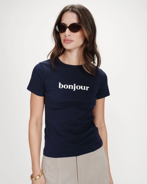 Grace & Mila T-Shirt BONJOUR bedruckt - Marine Vigee
