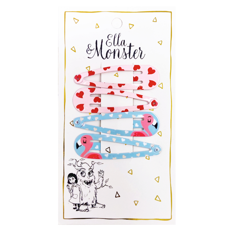 flamingo-combi-haarspangen-6er-pack Ella & Monster Haarspangen 2 Designs - Rosa/Herzen & Blau/Flamingos