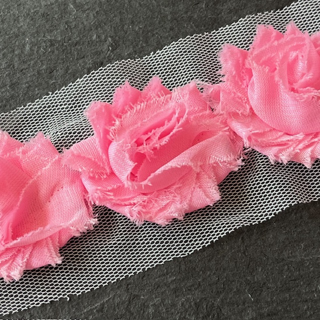 Wowzers Petit Shabby Chic Stoffblume Blüte - Rosa - 3 Blumen 