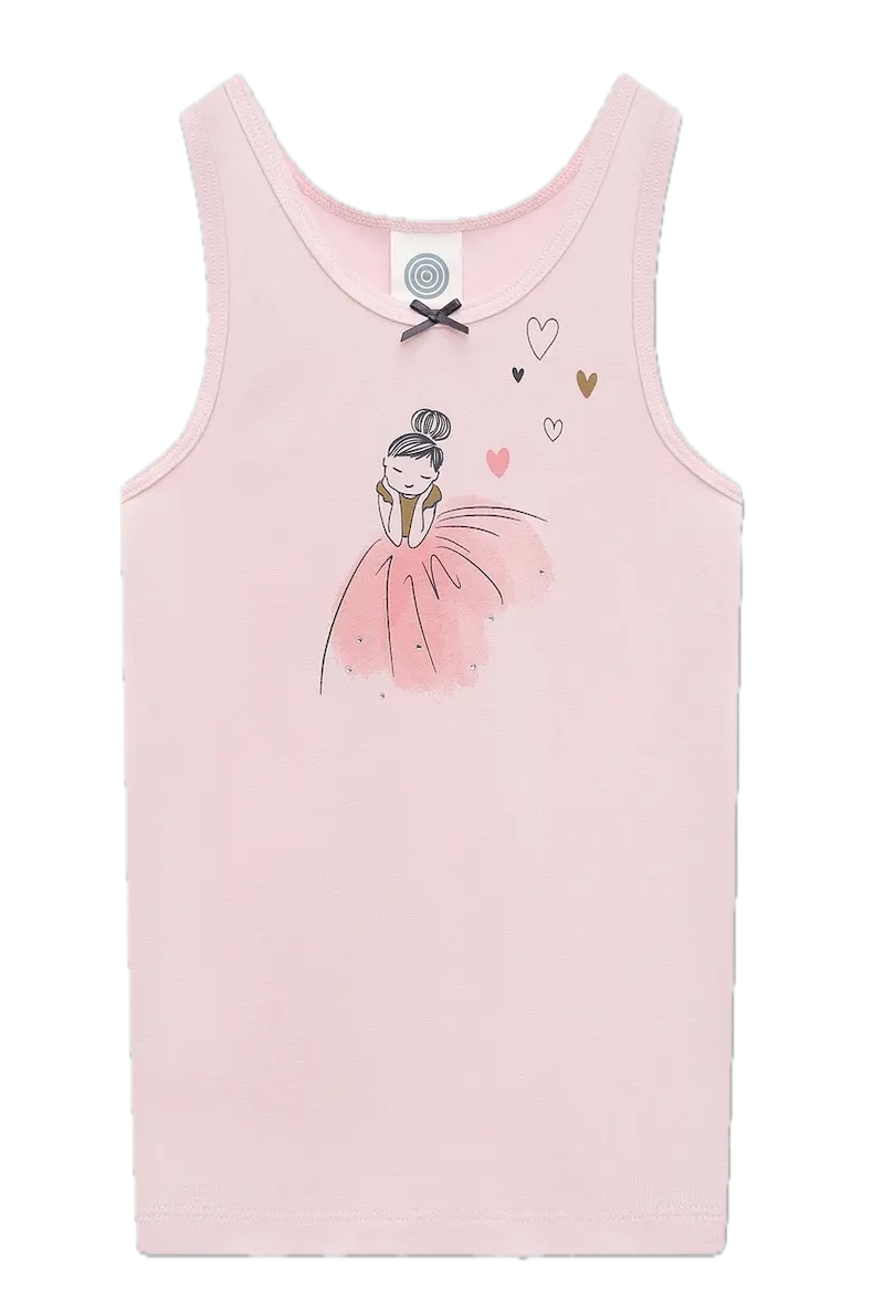 Sanetta Mädchen-Unterhemd in Rosa mit Ballerina & Glitzersteinen