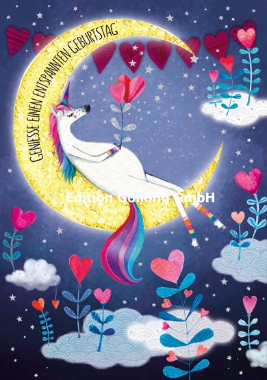 1-5793-1 Edition Gollong Karte Einhorn Mond- Geniesse einen entspannten Geburtstag