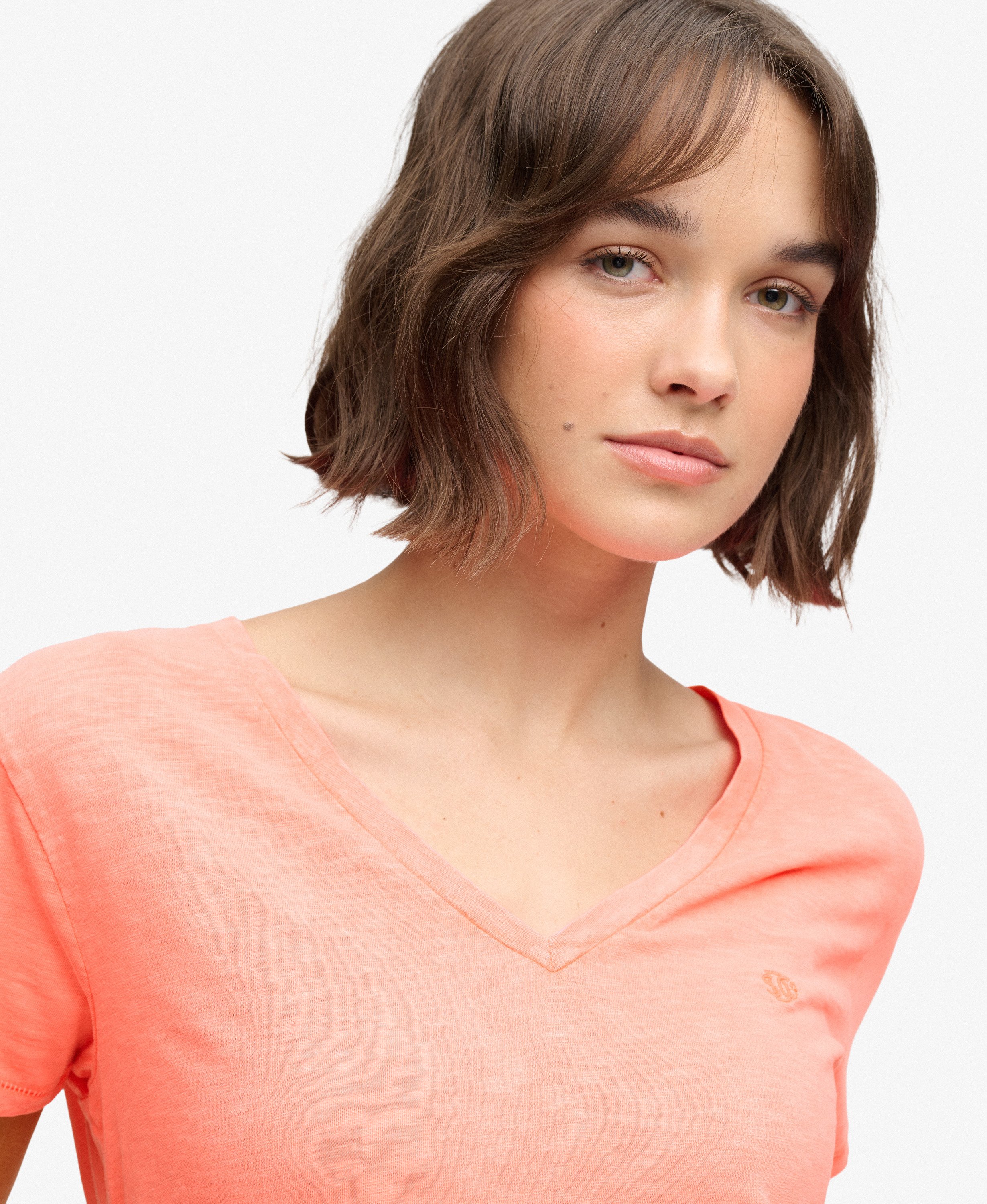 Superdry Damen Studios Slub T-Shirt - Neon Coral