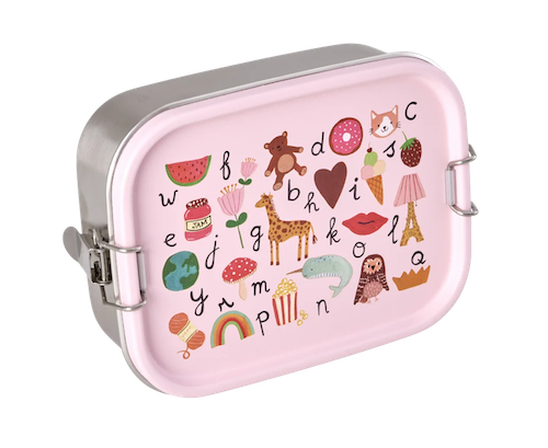RICE Brotzeitbox Edelstahl Brotdose mit Trennwand - ABC Back to School - Rosa