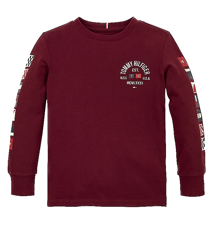 Tommy Hilfiger Langarmshirt mit Flag-Logo für Jungs - Deep Rouge Weinrot - SALE Tommy Hilfiger Langarmshirt mit Flag-Logo für Jungs - Deep Rouge Weinrot - SALE