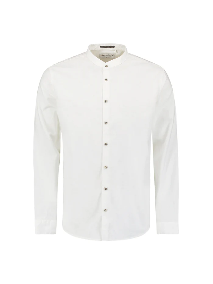 NO EXCESS Langarm Leinen Hemd mit Stehkragen in Weiß 