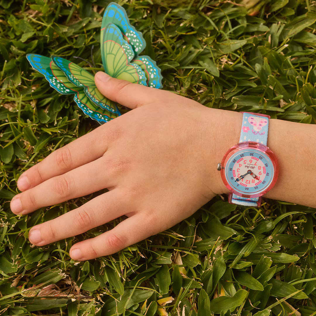 Flik Flak Kinderuhr in Hellblau & Rosa - GARDEN FRIENDS mit Schmetterlinge & Käfer Flik Flak Kinderuhr in Hellblau & Rosa - GARDEN FRIENDS mit Schmetterlinge & Käfer