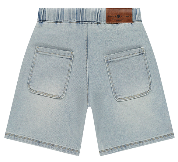 Babyface Stains & Stories Jungs Wide Leg Jog Jeans Short Pale Blue Denim