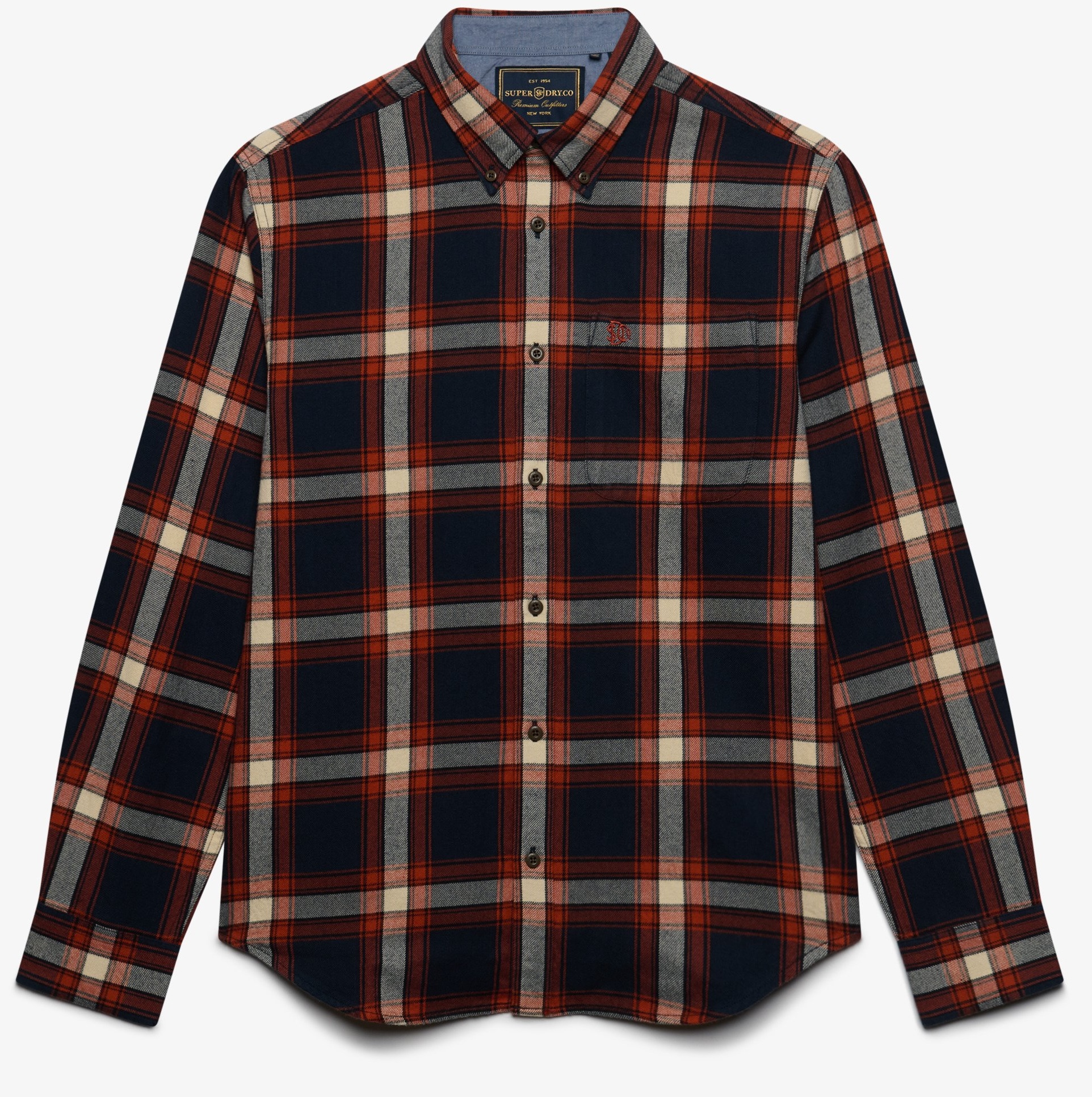 Superdry Herren langarm Holzfällerhemd in Blau/Orange kariert