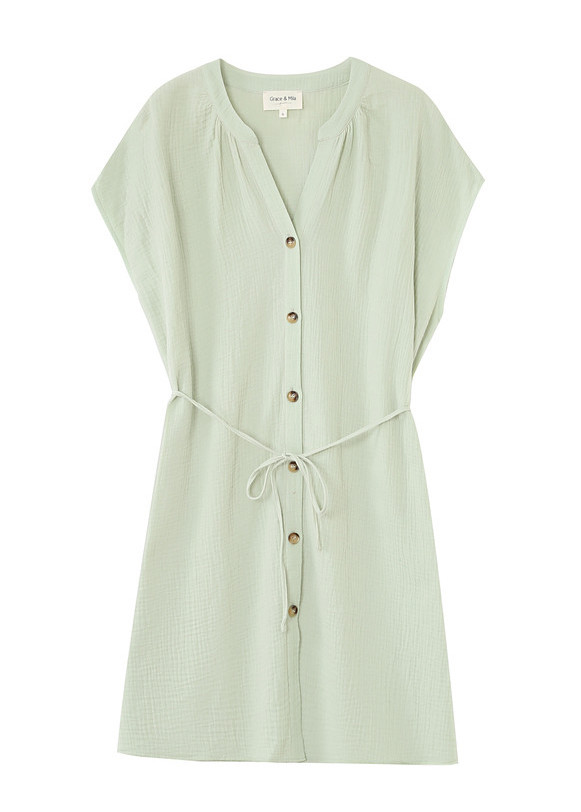 Grace & Mila Rozana Kurzes Musselin Sommerkleid in Menthe Pastellgrün - SALE Grace & Mila Rozana Kurzes Musselin Sommerkleid in Menthe Pastellgrün - SALE