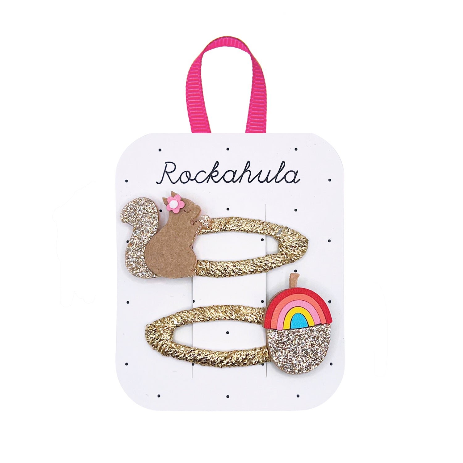 Rockahula Haarspangen Set - Squirrel and Rainbow Acorn Clips - Eichhörnchen & Regenbong