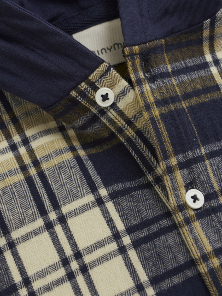 Minymo Karohemd mit Kapuze in Blau/ Creme (Parisian Night) - SALE