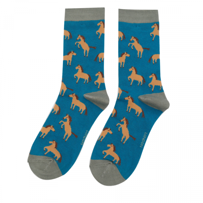 miss-sparrow-socken-bamboo-wild-horses-teal Miss Sparrow Bambus Socken in Teal Blau - Wilde Pferde