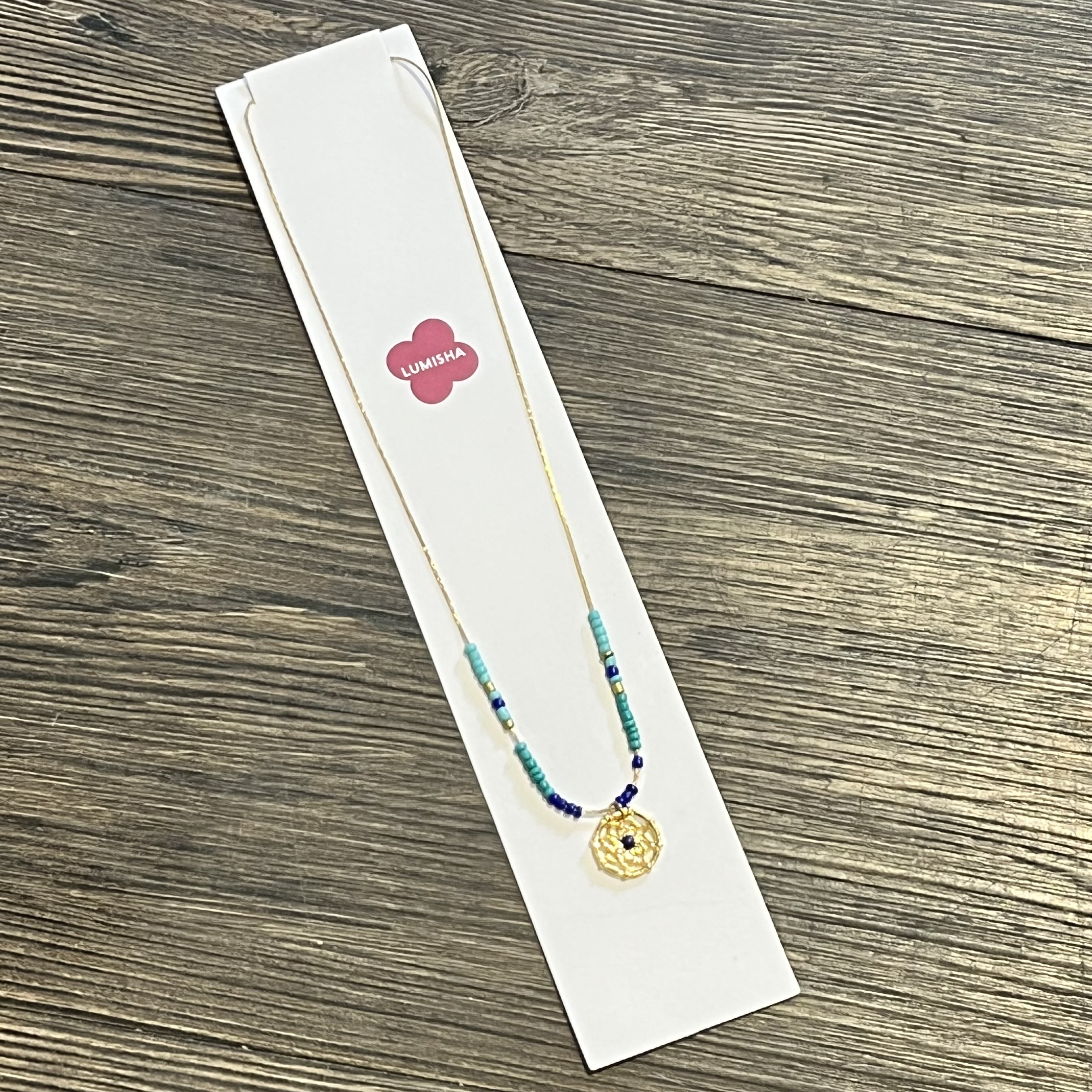 Lumisha Xana Kette mit Medaille - Türkis & Blau