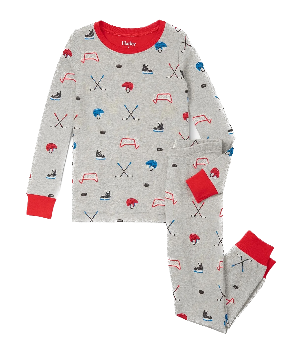 Hatley Langarm Baumwolle Pyjama in Grau - Eishockey
