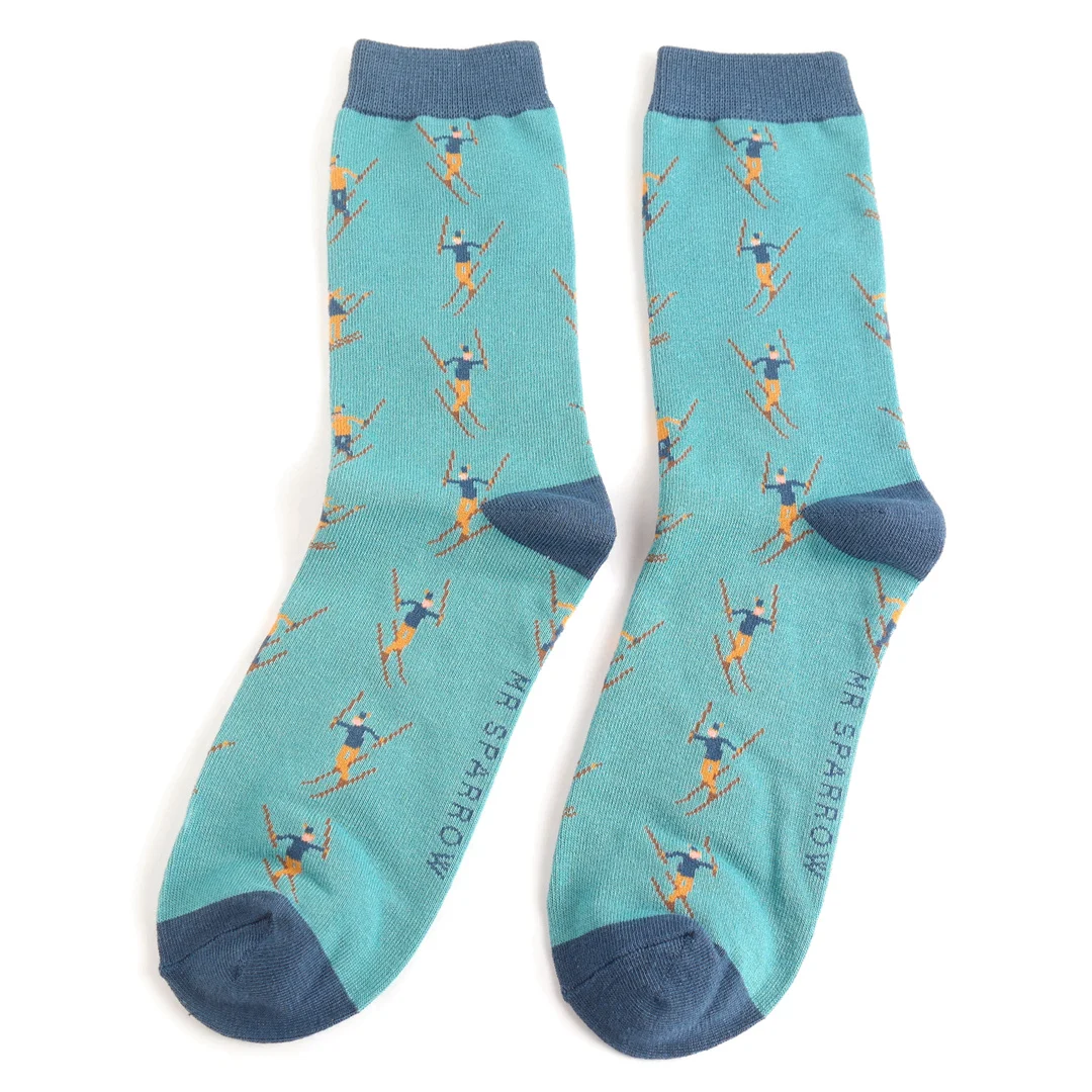 Mr. Heron Bambus Herren Socken in Blau - Skiing Mr. Heron Bambus Herren Socken in Blau - Skiing