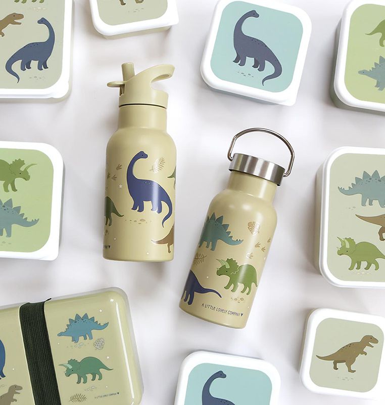 A Lovely Little Company Thermos Edelstahl Trinkflasche mit Strohhalm - Dinosaurier