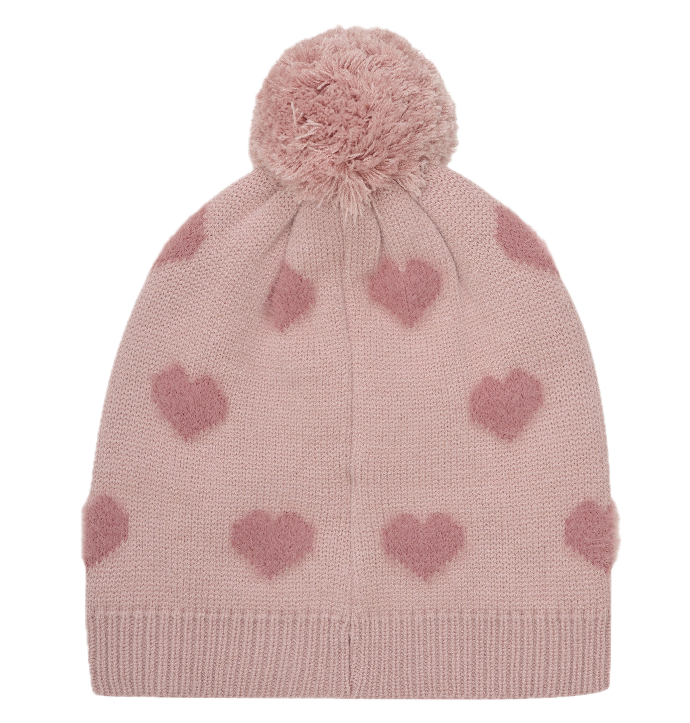 Minymo Wintermütze mit Pompon - Rosa mit Herzen Minymo Wintermütze mit Pompon - Rosa mit Herzen
