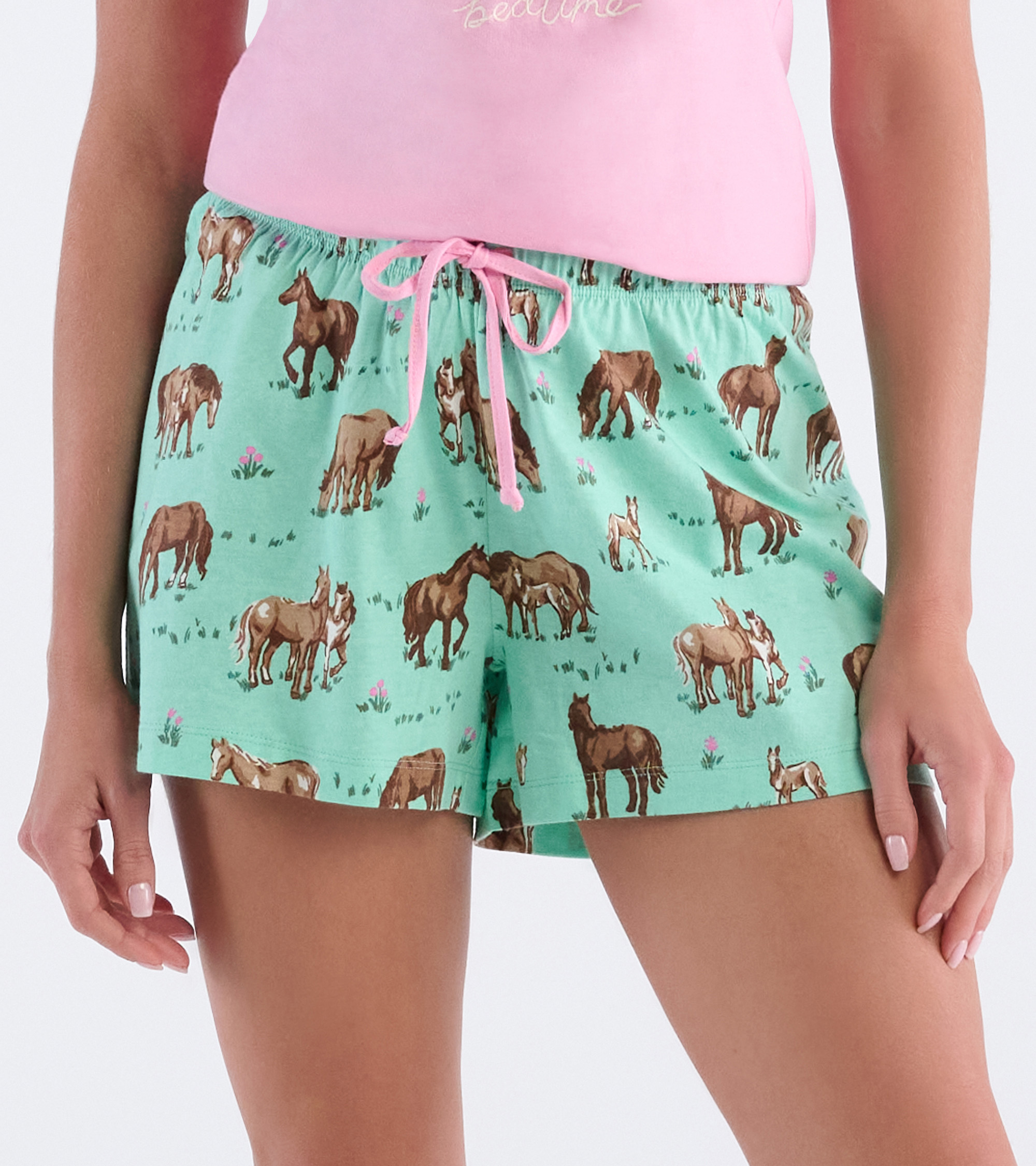 Little Blue House Damen Schlafshorts - Kurze Pyjama Hose in Grün - Western Horses - Pferde Little Blue House Damen Schlafshorts - Kurze Pyjama Hose in Grün - Western Horses - Pferde
