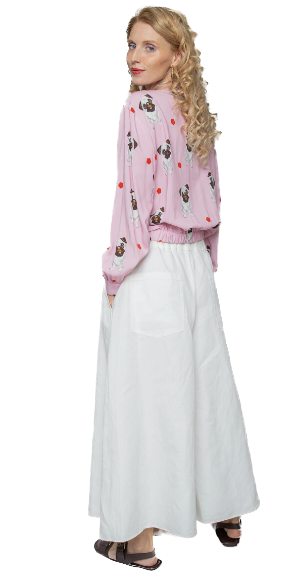 Emily van den Bergh Langarm Bluse in Pink - Hundeliebe - Pug