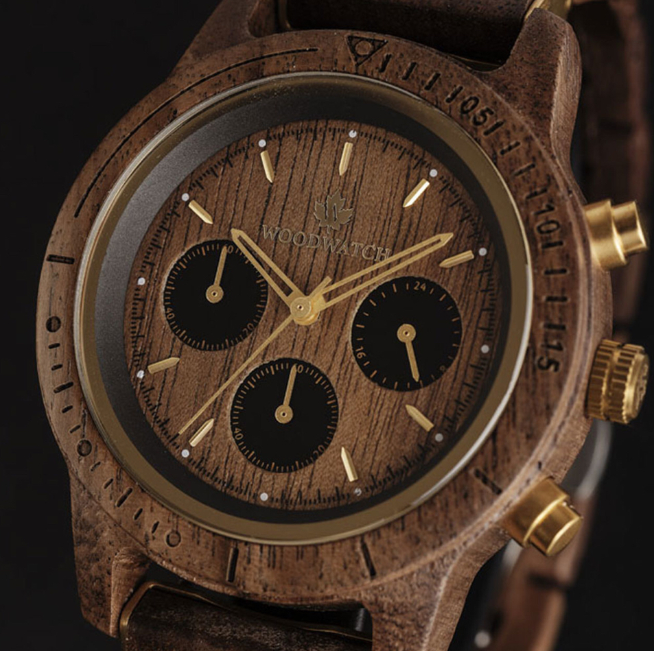 B44C9AD7-D2F8-4E17-A50F-A281DD5BE02F WoodWatch Holzuhr - Chronus - Walnut & Gold - SALE