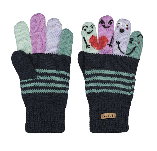 2624_03_IMAGE_PRIMARY Barts Kids Strickhandschuh - Puppet Bumgloves in Navy mit Lila, Mint und Herz
