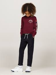 Tommy Hilfiger Langarmshirt mit Flag-Logo für Jungs - Deep Rouge Weinrot - SALE