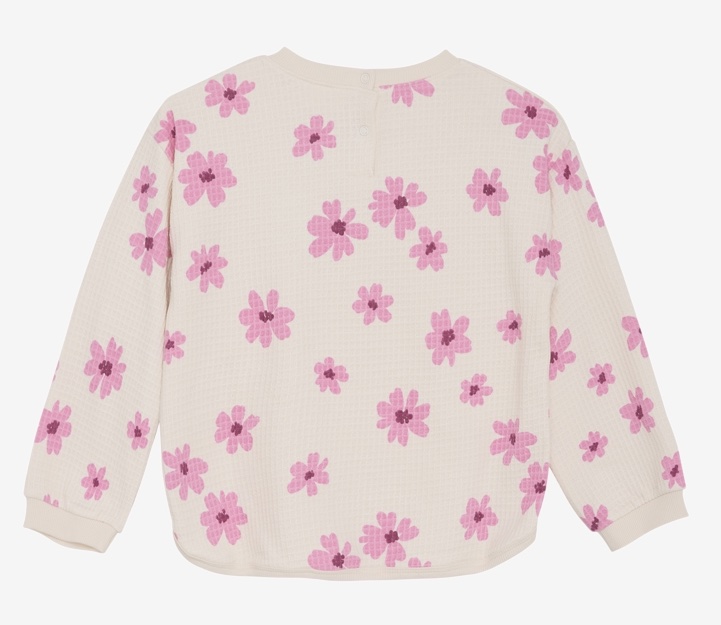 Minymo Sweatshirt Waffle Baumwolle in White Swan mit Pink Retro Blumen - SALE Minymo Sweatshirt Waffle Baumwolle in White Swan mit Pink Retro Blumen - SALE