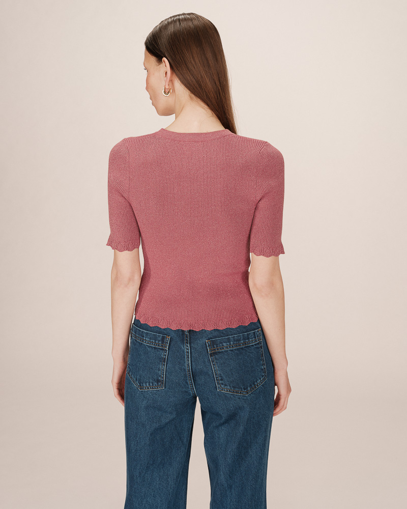 Grace & Mila Kurzarm Strick-Top Terracotta Glitzer - SALE