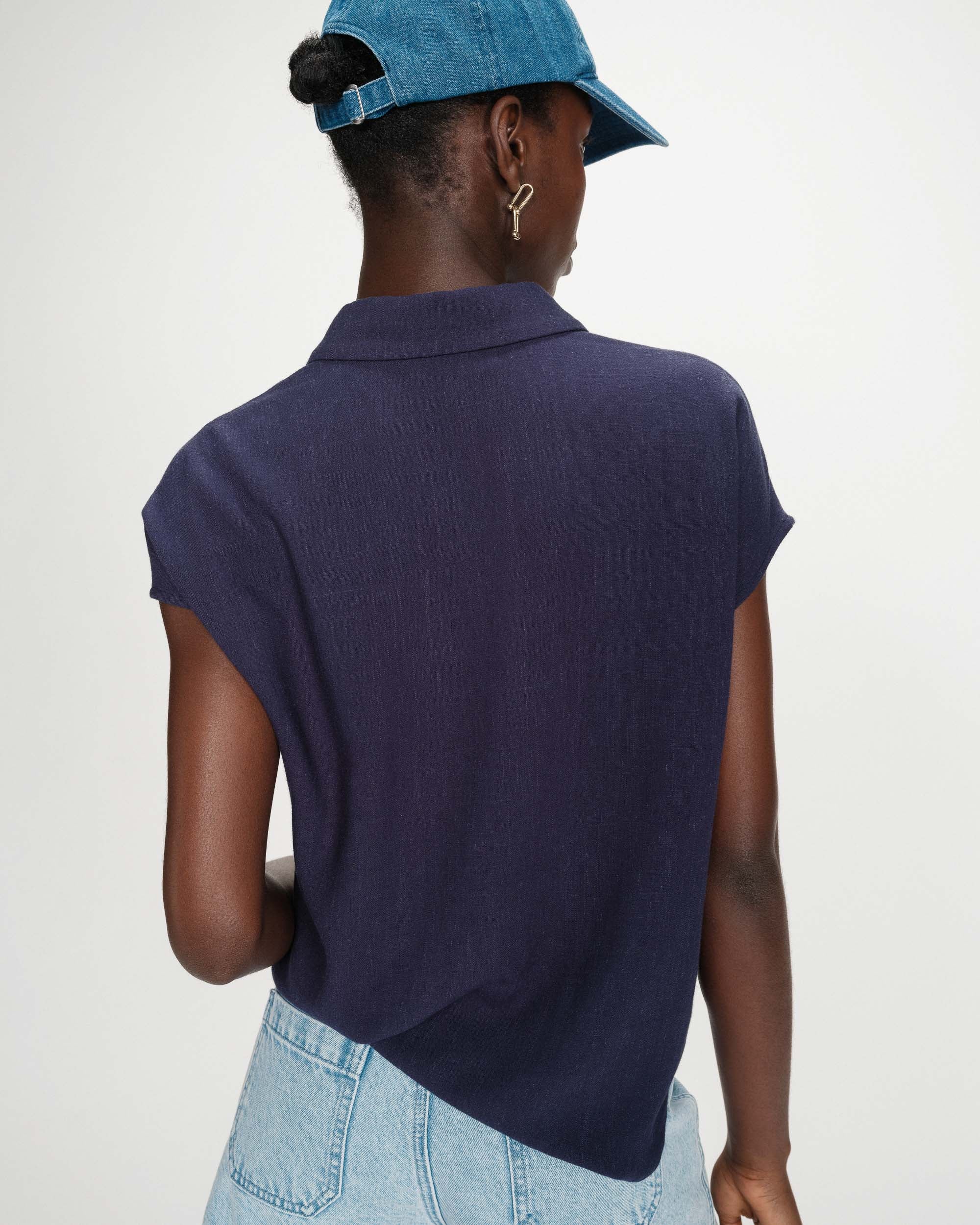 Grace & Mila PEREZ Leinen Viskose Kurzarm Bluse in Marineblau