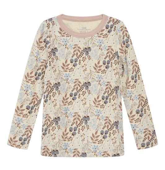 Hust & Claire Abba Wolle Bambus Langarm Shirt in Ecru Creme - Rosa Blau Blumen