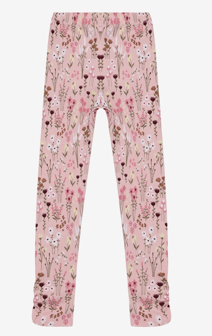 Minymo Legging Rib Jersey GOTS Bio Baumwolle in Silver Pink Blumen