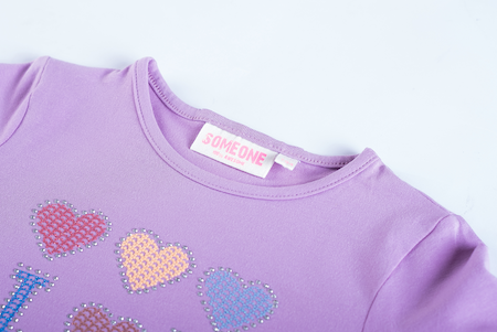 Someone Fauve Langarm Shirt in Violet mit Glitzersteine - Herzen - SALE