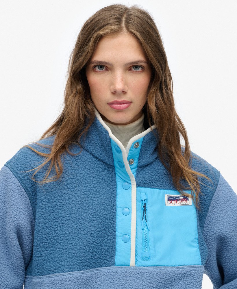 Superdry Damen Fleece-Pullover - Colour Block in Blau Superdry Damen Fleece-Pullover - Colour Block in Blau