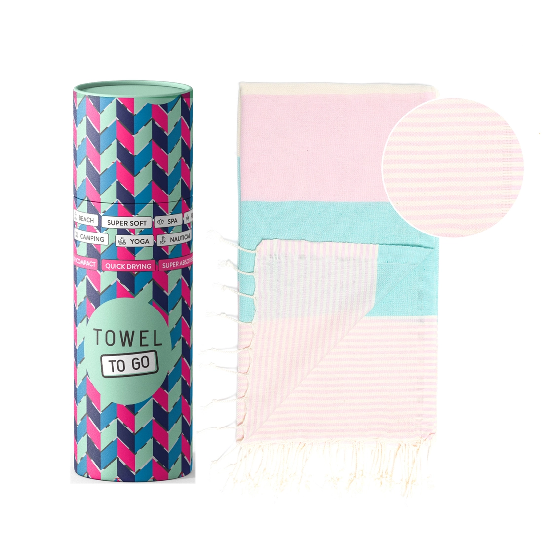 Towel to Go - Handtuch to Go Palermo Hamamtuch mit Geschenkbox - Mint & Türkis Blau