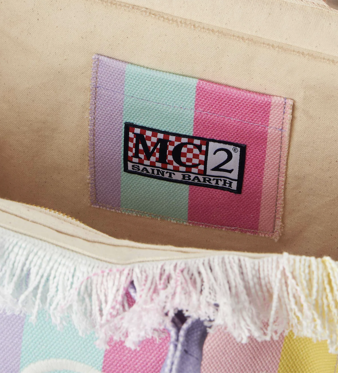 Saint Barth Colette Canvas Tasche in Small - Pastel Rainbow Stripes