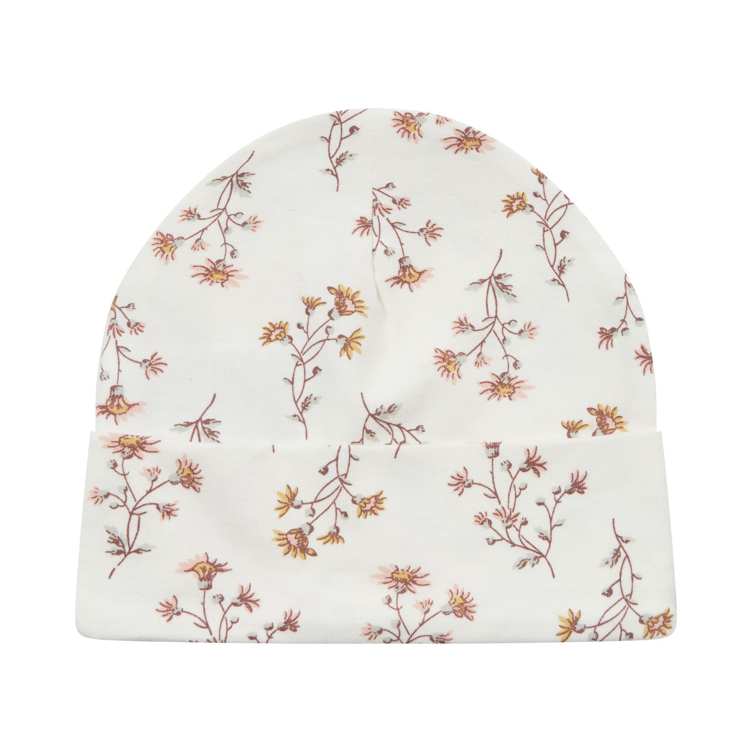 PB549_0101_2 Petit by Sofie Schnoor Jersey Baby Mütze in Creme mit Vintage Blumen