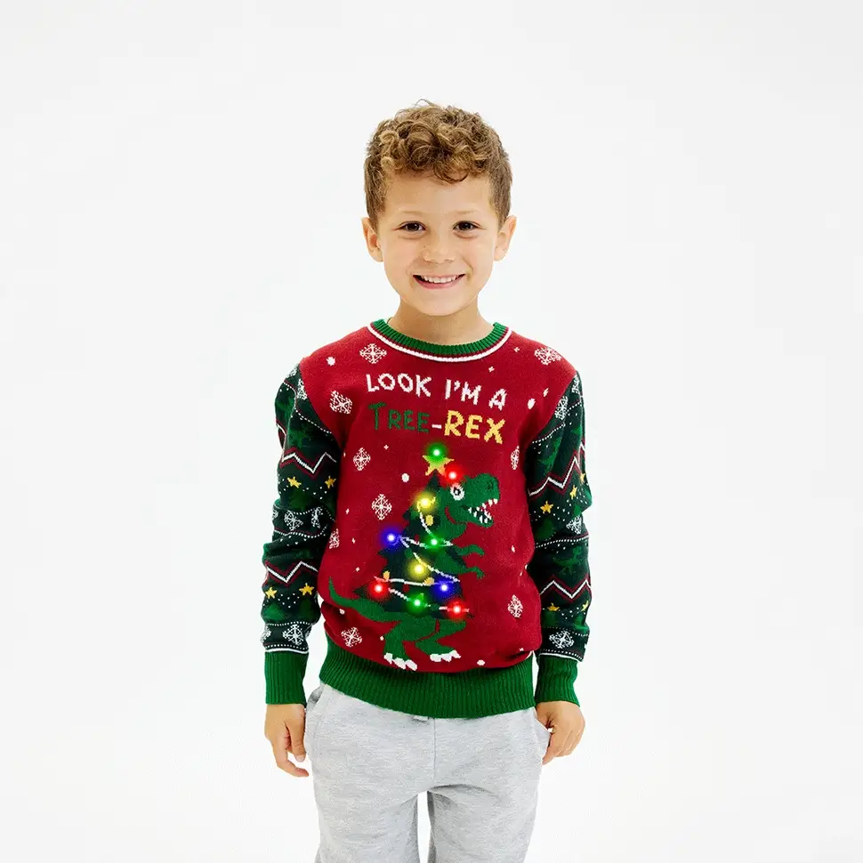 Christmas Sweater mit Beleuctung - Tree-Rex Dino Strickpullover zu Weihnachten Christmas Sweater mit Beleuctung - Tree-Rex Dino Strickpullover zu Weihnachten