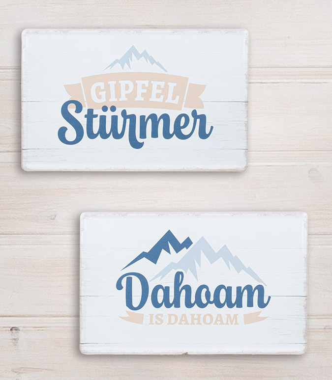 Gilde Metal Schild Rechteckig in Weiß & Blau - Berge - Wählen Sie Ihr Spruch