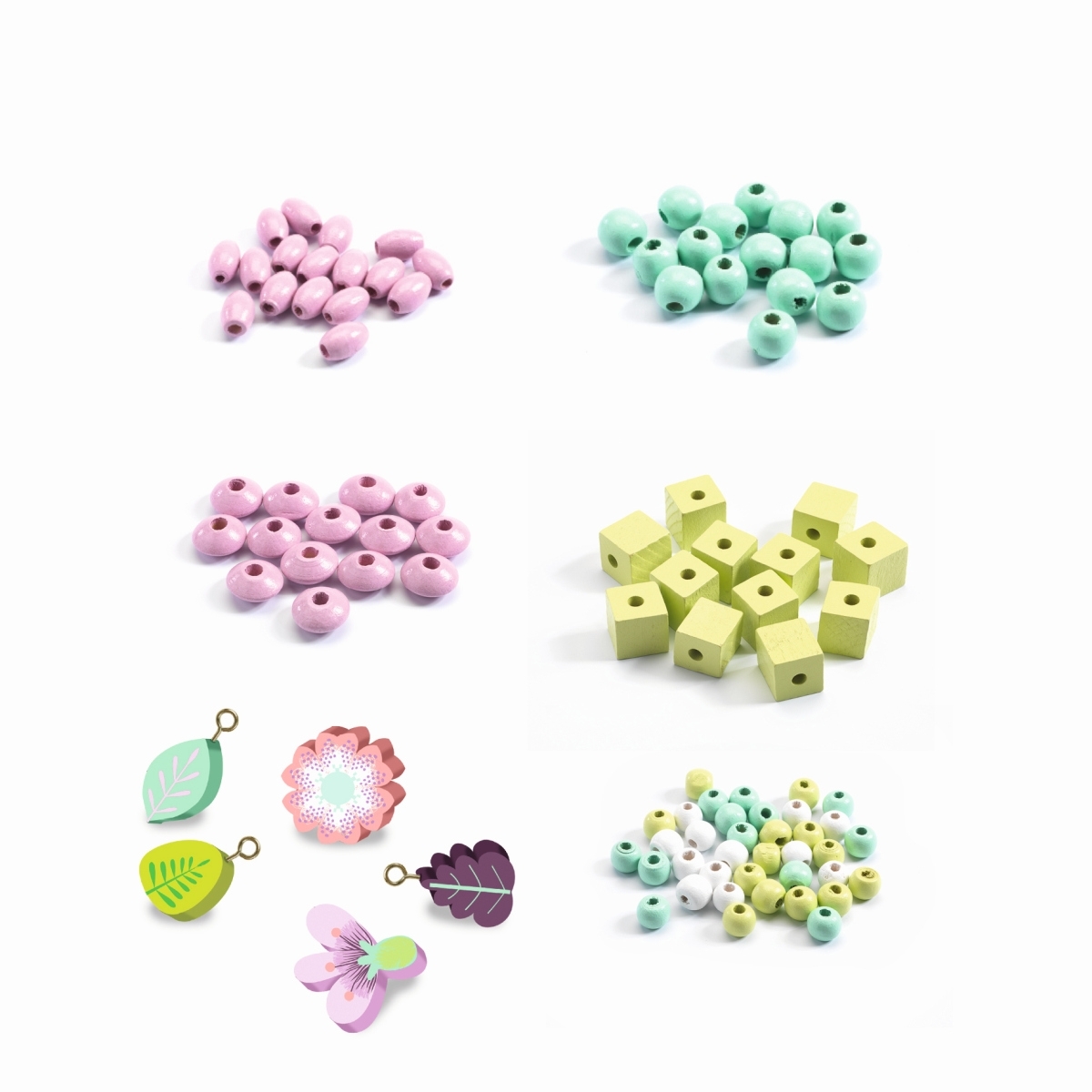 DJ09808-Schmuck-basteln-Holzperlen-Pflanzen-2 Djeco Schmuck Basteln mit Holzperlen - Blumen