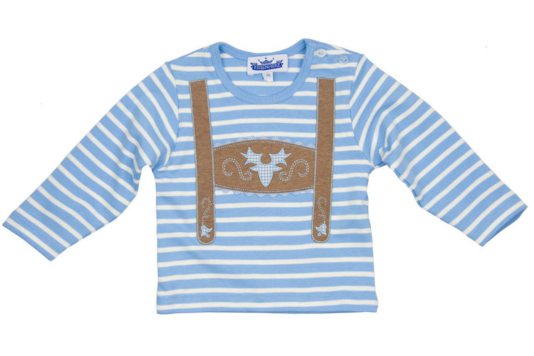 P.Eisenherz Langarm T-Shirt Hellblau Gestreift mit Lederhosenträger