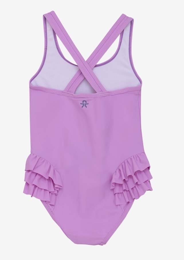Color Kids Badeanzug mit Applikationen in Iris Orchid mit Rüschen - Happy Qualle Color Kids Badeanzug mit Applikationen in Iris Orchid mit Rüschen - Happy Qualle