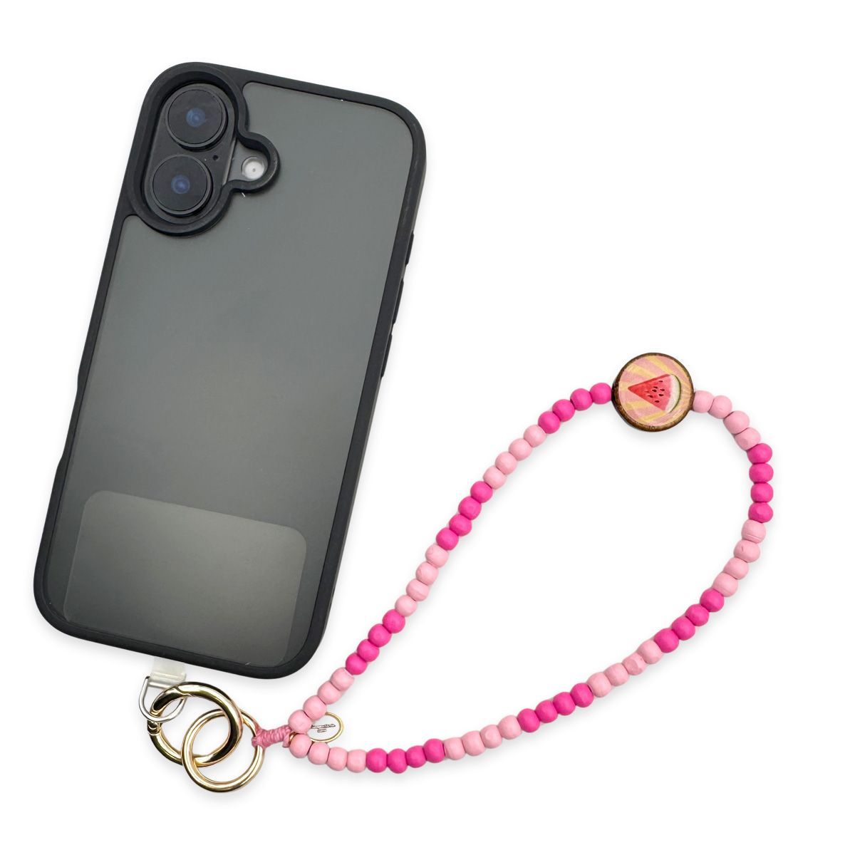 Mo Beads Holzperlen Handykette kurz - Rosa-Lipstick mit Melone Anhänger Mo Beads Holzperlen Handykette kurz - Rosa-Lipstick mit Melone Anhänger