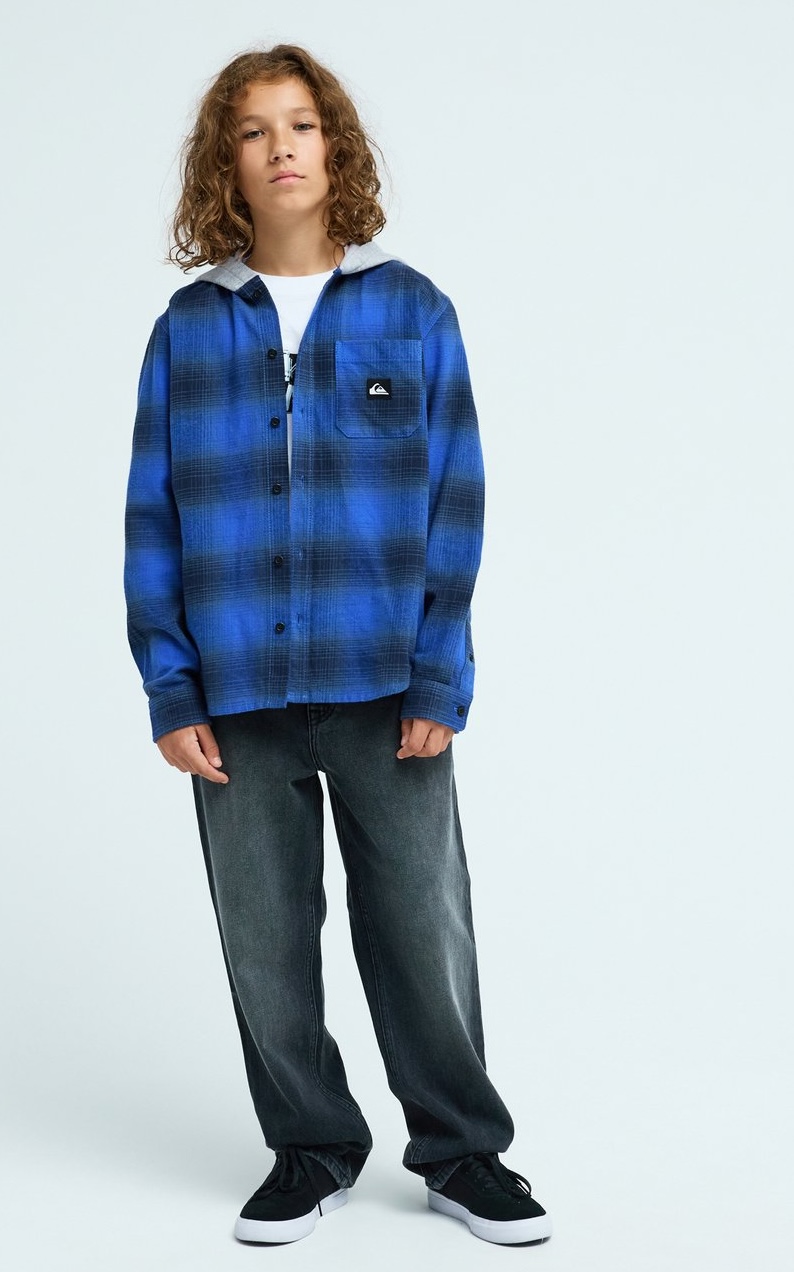 Quiksilver Timetable Flannel Hemd mit Hoodie Holzfehler Karo Blau