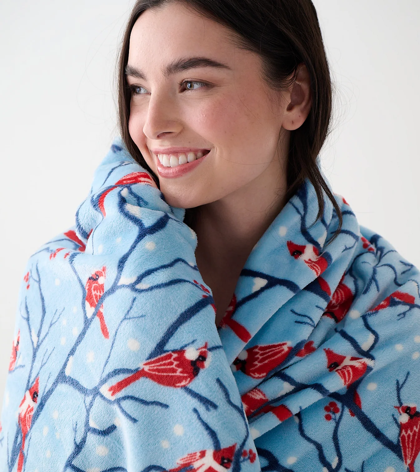 Winter Cardinals Kuscheldecke aus Fleece – Weihnachtliche Fleecedecke mit Rotkehlchen 127 x 152 cm