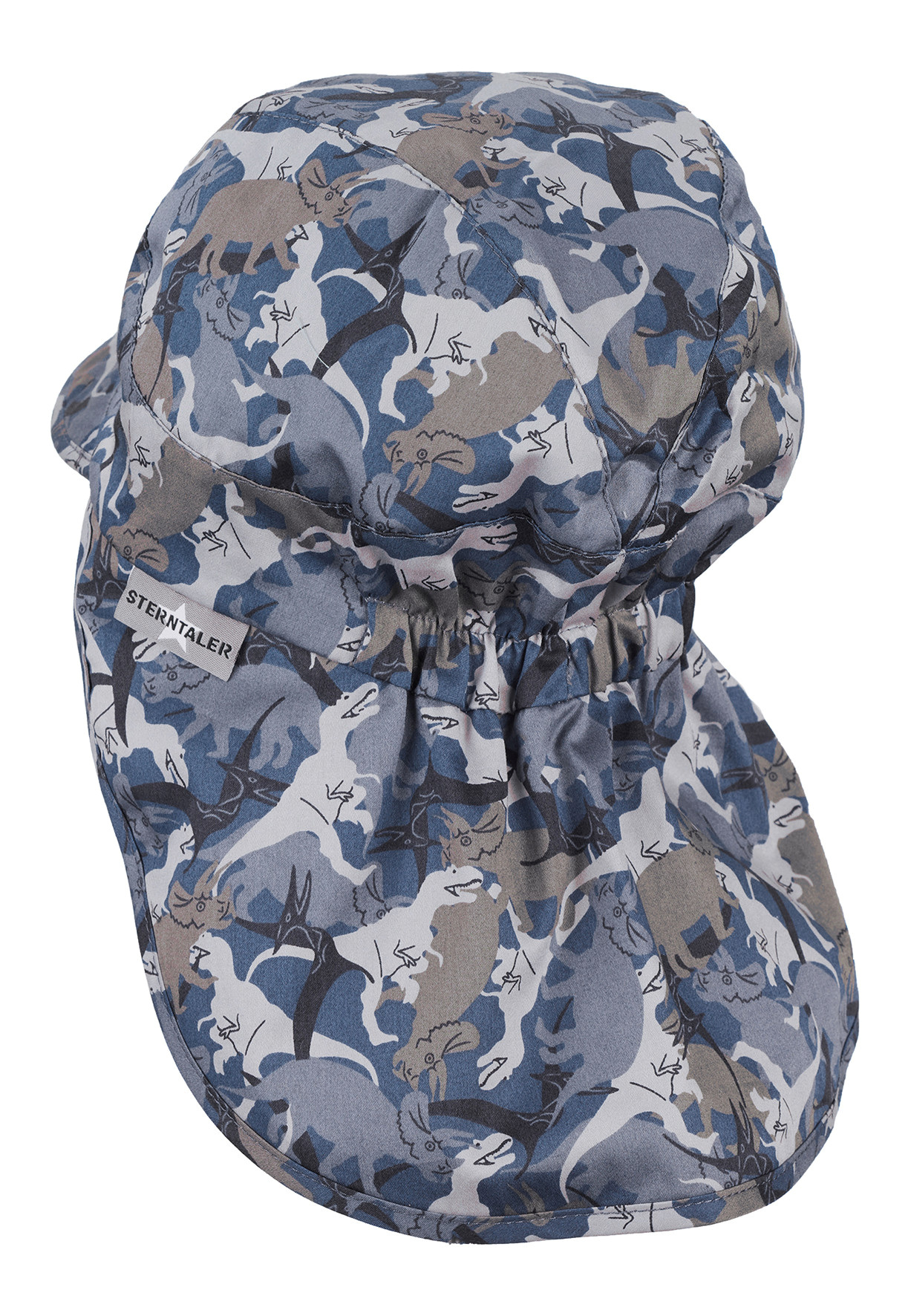 Sterntaler Baby & Kinder Sonnenmütze mit Nackenschutz in Blau UV Schutz 50+ Dinosaurier