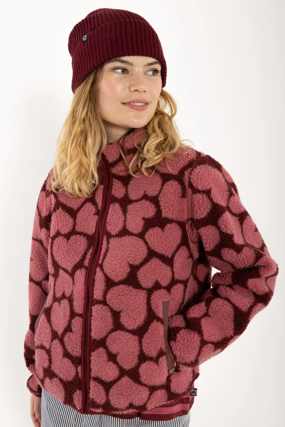 Danefae Danelabrador Fleece Zip-Up Fleecejacke Dark Cherry Rot - Heartthrob Herzen Allover