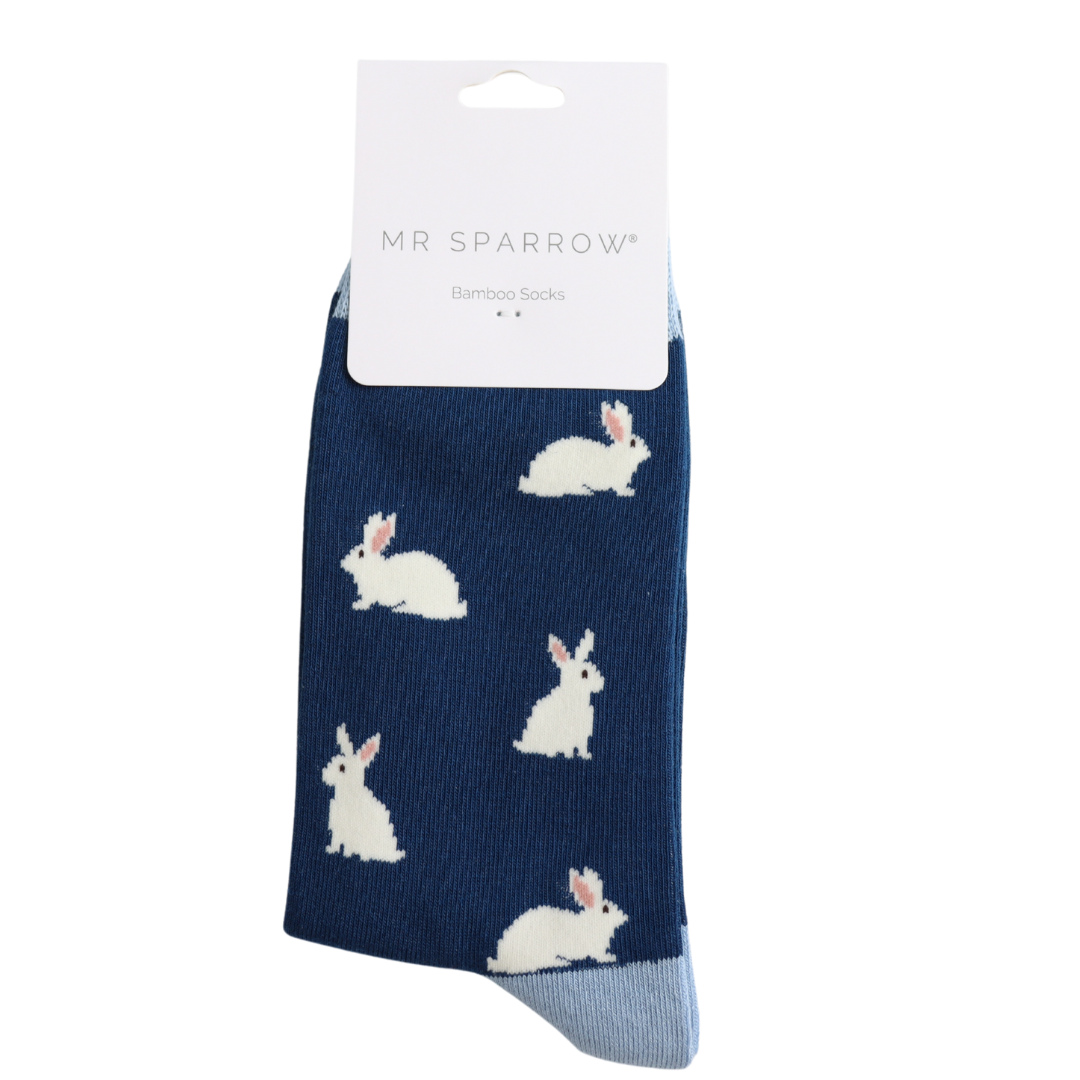 Mr. Heron Bambus Herren Socken in Navy Blau Rabbits - Hasen