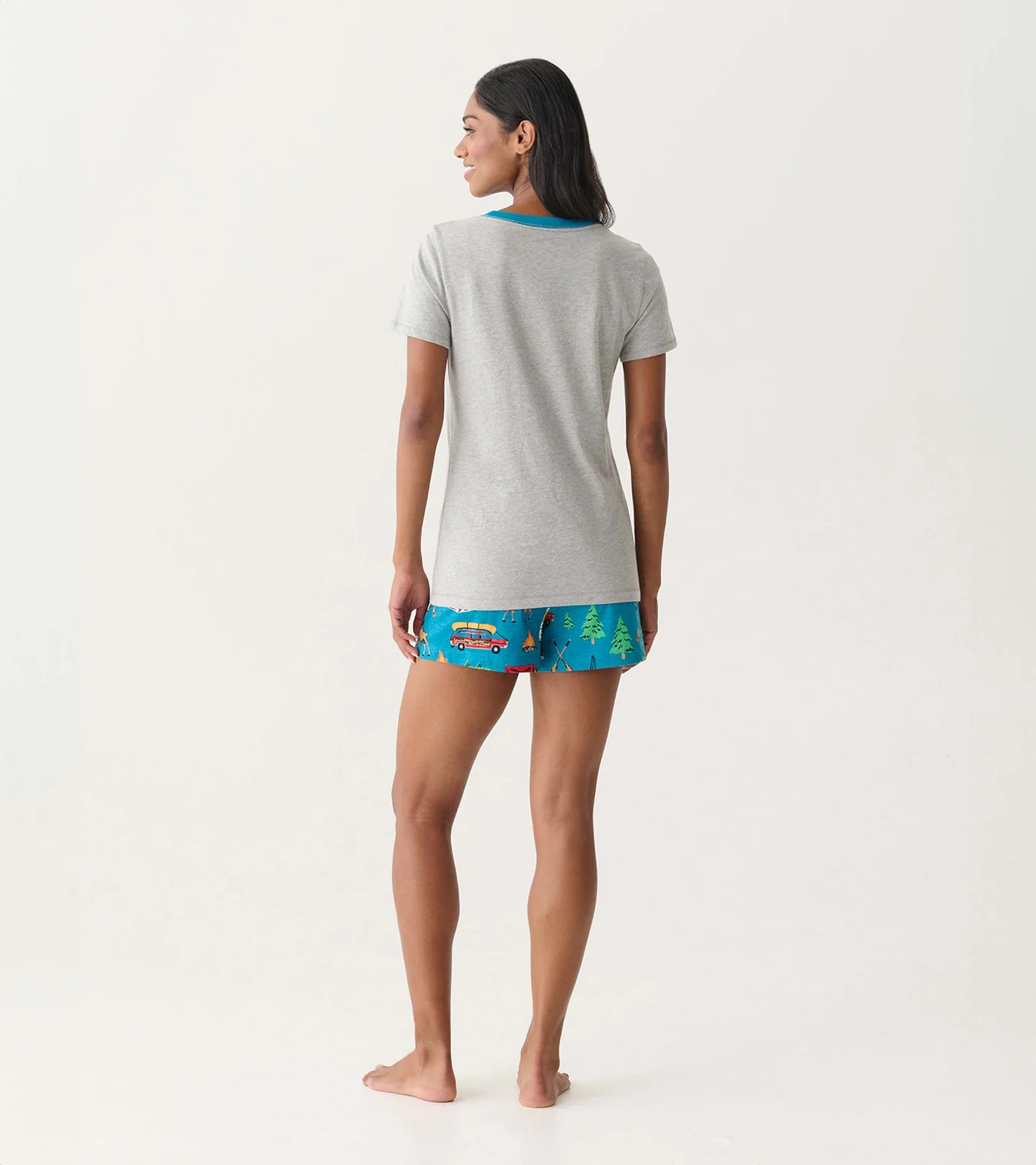 Little Blue House Kurze Pyjama Hose in Blau - Retro Camping Schlafshort Little Blue House Kurze Pyjama Hose in Blau - Retro Camping Schlafshort