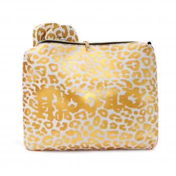 Moo' Ilo Damen Flip Flops Weiß Gold Leo mit Strasssteinen + Neoprene Clutch - SALE